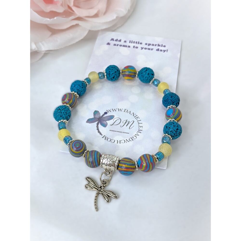 Artisan Colorful Diffuser Bracelet Picasso Jasper Beads Tibetan Silver Dragonfly